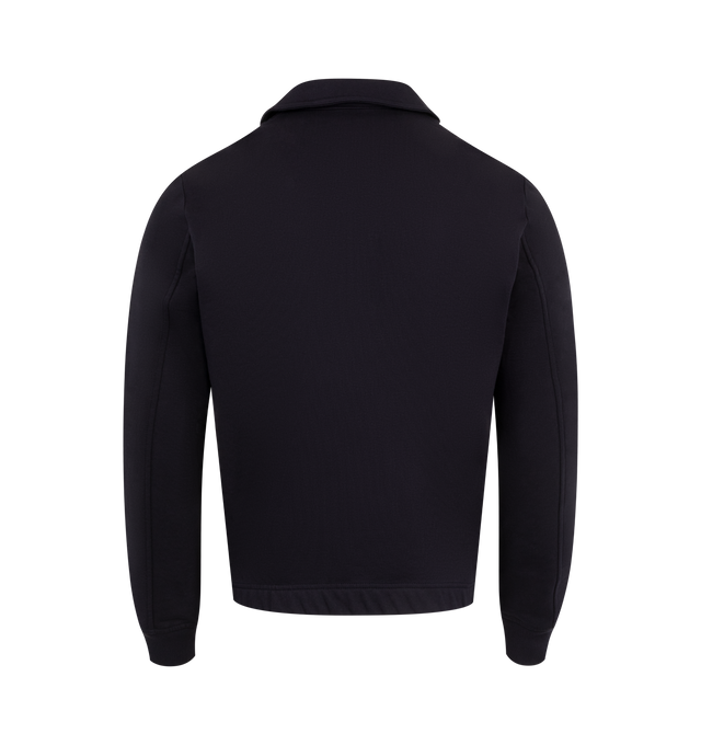 Image 2 of 2 - NAVY - Dries Van Noten Quarter Zip Sweater has a classic collar, a 1/4 zip zip neck, gathered cuffs and hem, and a chest pocket with a button flap.  