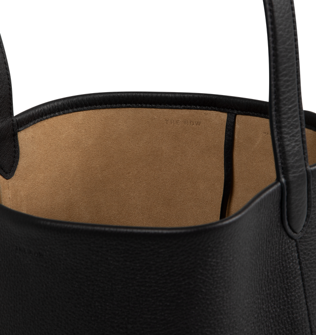 Image 3 of 3 - NAVY - THE ROW Medium N/S Park Tote Bag featuring classic tote bag in grained calfskin leather with interior tie closure and flat handle. 13 x 11 x 6 in. 100% calfskin leather. Made in Italy. 