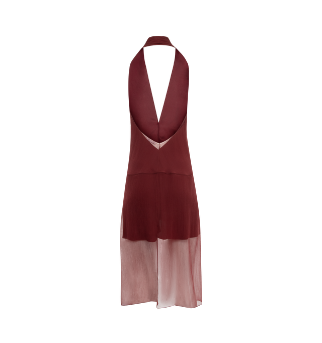 Image 2 of 3 - RED - FERRAGAMO Georgette Dress featuring organic silk creponne dress, halter neckline with a deep V-slit along the back, drapery that cascades at the hips to create an asymmetrical hem with handkerchief tips. The removable tonal slip dress is optional. 100% organic silk. 