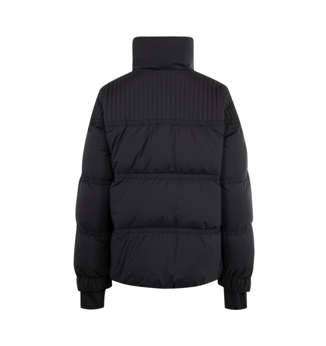 Image 2 of 3 - BLACK - MONCLER GRENOBLE Anglin Jacket featuring stand-up collar, front buttoned fastening, chest emrboidered logo, side zipped pockets, long sleeves, patch logo on the right sleeve, buttoned cuffs, straight hem and padded design. 100% polyamide/nylon. Padding: 90% down, 10% feather. Made in Romania. 