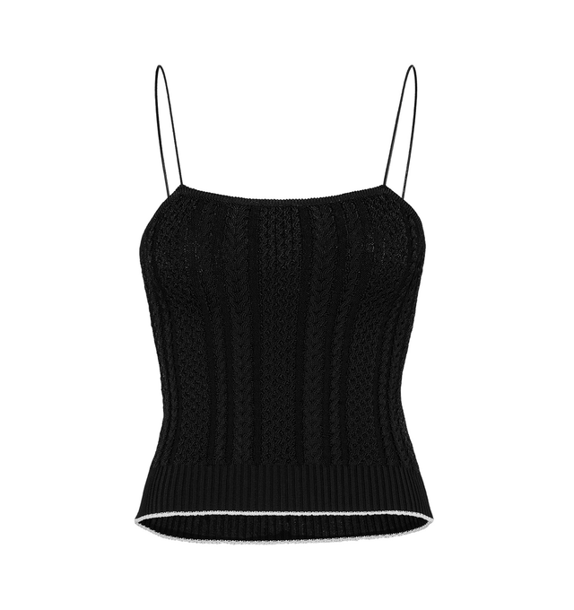 Image 1 of 1 - BLACK - JACQUEMUS Rib Knit Camisole featuring fitted shape, twisted rib knit, spaghetti straps, ribbed hem and D-ring on the back. 94% viscose, 4% polyamide, 2% elastane. Made in Bulgaria. 