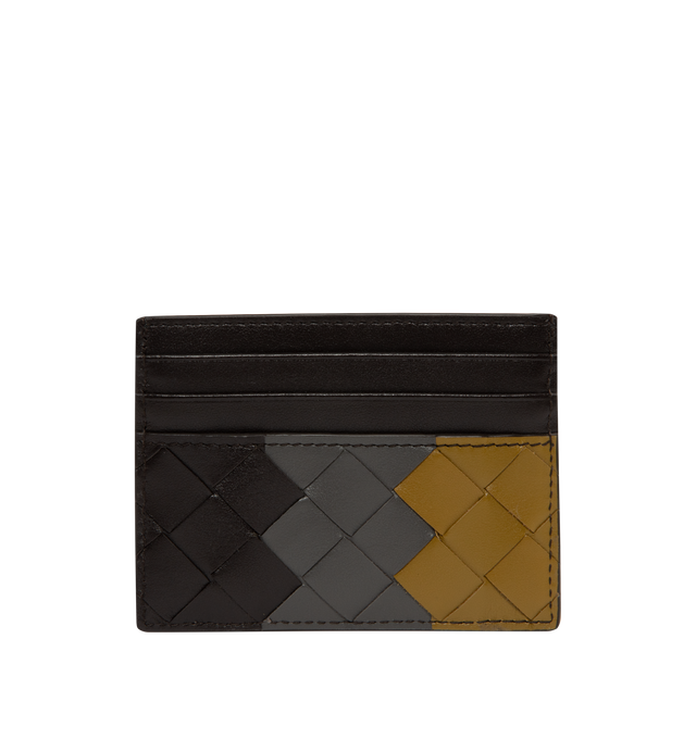 Image 1 of 3 - BROWN - Bottega Veneta Portacard has 6 card slots, an interior pocket, and a woven exterior design. 4 X 3 X 0.5 inches. 100% leather. Made in Italy.  