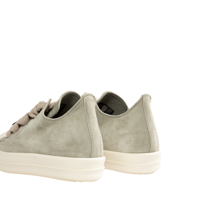 Image 3 of 5 - NEUTRAL - Rick Owens DRKSHDW Men's Jumbolace Low Sneaks are crafted from overdyed 13oz denim and feature an under-ankle silhouette with the brand's signature jumbo laces, toe caps, and shark-tooth soles. Designed with five eyelets and a soft washed finish, the sneakers blend exaggerated proportions with DRKSHDW's distinctive utility-inspired aesthetic. Main Material: 100% Cotton. Toe: 70% Polyurethane, 30% Viscose. Lining: 100% Cotton. Sole: 100% Thermoplastic Rubber. 