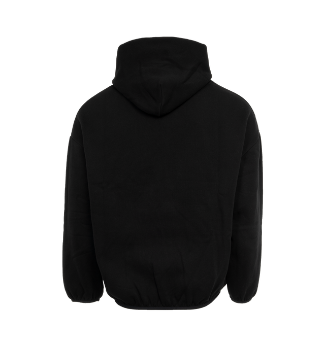Image 2 of 4 - BLACK - FEAR OF GOD ESSENTIALS Hoodie featuring elastic waist and cuffs, fixed hood, side pockets and rubber logo on chest. 100% cotton.  