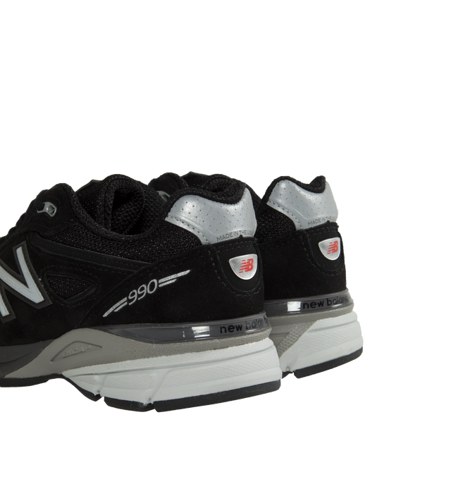 Image 3 of 5 - BLACK -  NEW BALANCE 990v4 Sneakers featuring low-top, paneled pigskin suede and mesh, lace-up closure, logo patch at padded tongue, padded collar, logo patch at heel counter, logo appliqu at sides, reflective text at outer side, mesh lining, textured ENCAP foam rubber midsole and treaded rubber sole. Made in United States. 