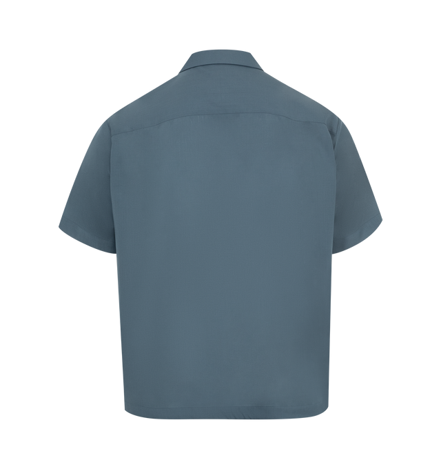 Image 2 of 2 - BLUE - Sacai Suiting Polo Shirt has a spread collar, a half-zip closure, a drawstring hem, twin pleats at the back yoke, and silver tone hardware. 70% polyester, 30% wool. Made in Japan.  