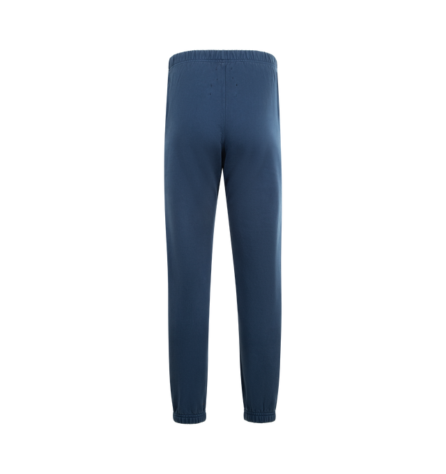 Image 2 of 3 - BLUE - GALLERY DEPT. Team Dept Sweatpant featuring sweatpant joggers, side seam pockets, elasticized waistband and cuffs with inner drawstring, distressed FRENCH DPT. print down the left leg, embroidered 'Sport Elegant' logotype and inner 'Art on Display' patch. 100% cotton. Made in USA. 