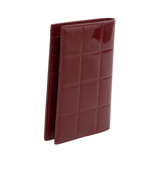 Image 2 of 3 - RED - Saint Laurent YSL Card Holder has carr-quilted over stitching, bronze-tone hardware, and five card slots. Leather lining. 100% lambskin. 4.1 x 3.1 x 0.3 inches. Made in Italy.  