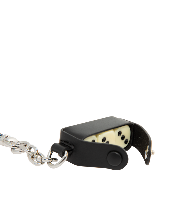 Image 3 of 3 - BLACK - MAISON MARGIELA Dice Keyring featuring smooth calfskin, compact leather case printed with our signature, contains a trio of dice, secured with a press-stud closure and a silver-tone chain and clasp. 