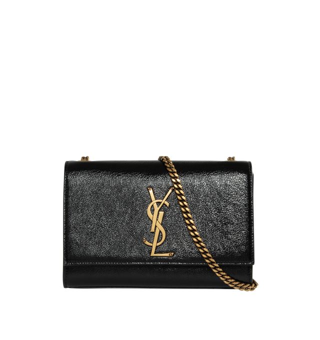 BLACK - SAINT LAURENT Kate Small Chain Bag featuring long curb link chain, leather lining, magnetic snap closure and one flat pocket. 7.9" X 4.9" X 2". Strap drop: 22". 100% calfskin leather. Made in Italy. 