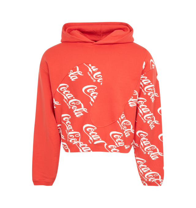 Image 1 of 2 - RED - ERL Swirl Hoodie featuring french terry, logo graphic pattern printed throughout, paneled construction, rib knit hem and cuffs, dropped shoulders and dolman sleeves. 100% cotton. Made in Turkey.