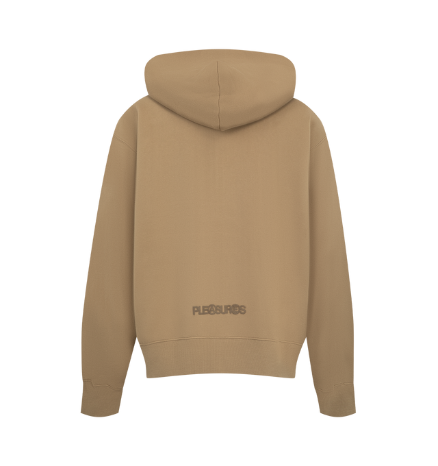 Image 2 of 2 - NEUTRAL - Pleasures Mens Zip-Up Hoodie is crafted from heavyweight fleece. Features a full zip-front closure, adjustable hood, ribbed cuffs and hem, and printed logo detailing. Main Material: 73% Cotton, 27% Polyester. Made in China 
