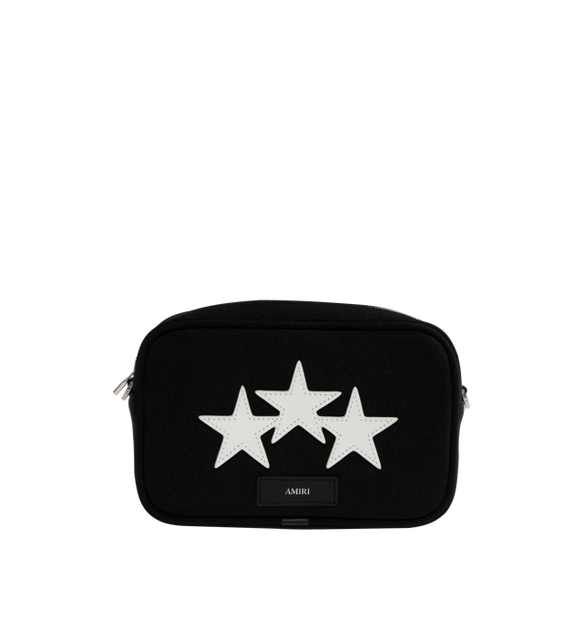 Image 2 of 5 - BLACK - Amiri 3-Star Camera Case has a zipper closure, an adjustable leather strap, custom hardware, and leather star appliques. Cotton and leather. Made in Vietnam.  