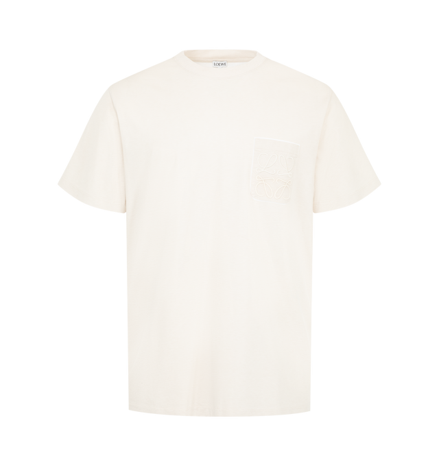 Image 1 of 2 - NEUTRAL - Loewe Men's Regular Fit T-Shirt is crafted from cotton and features a regular-fit silhouette with a classic crew neckline and a side front pocket. Designed with a clean, minimalist aesthetic and signature LOEWE detailing that reflects the house's understated approach to everyday essentials. Main Material: Cotton. Made in Portugal. 