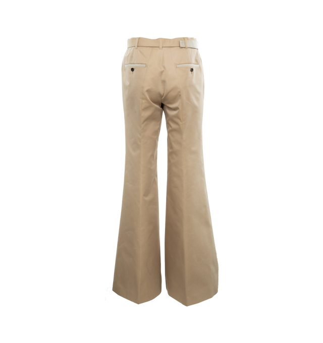 Image 2 of 4 - NEUTRAL - SACAI Cotton Gabardine Pants featuring concealed front hook and zip closure, includes matching adjustable belt and two side pockets. 63% cotton, 37% polyester. Made in Japan. 
