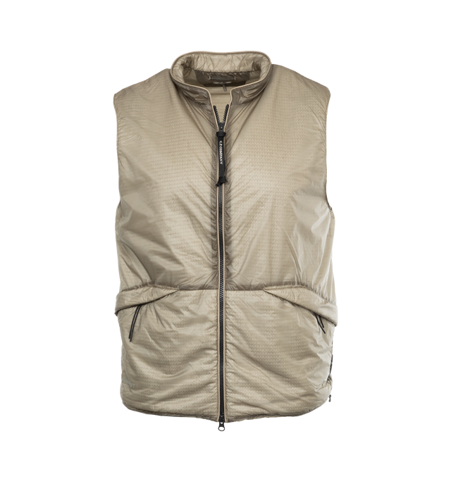 GREY - C.P. COMPANY Nada Shell Vest featuring an adjustable hem with Lens detail on the side, regular fit, full zip fastening, twin angular front pockets, adjustable hem and Primaloft padding. 100% polyamide/nylon.