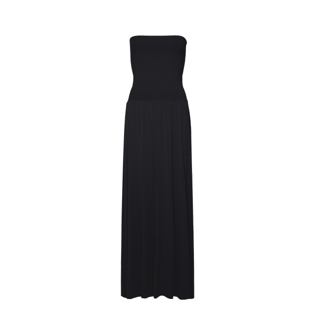 Image 1 of 5 - BLACK - ERES Oda Long Dress featuring long bustier dress with a raw edge finishing at the top and bottom that gives you the styling option to wear it as a long skirt. Main: 94% Polyamid, 6% Spandex. Second: 84% Polyamid, 16% Spandex. Made in France. 
