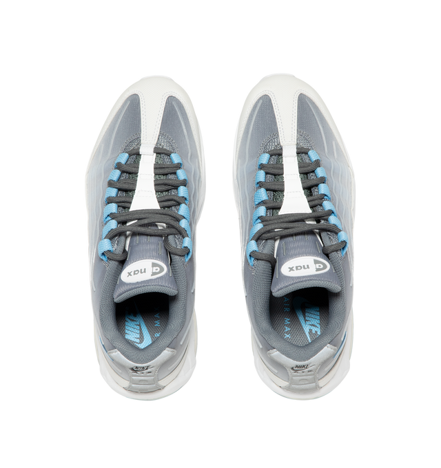Image 5 of 5 - BLUE - Nike Men's Air Max 95 Big Bubble Sneaker featuring textile and synthetic leather, visible Max Air cushioning, flex grooves in the midsole and outsole, foam midsole and rubber outsole. 