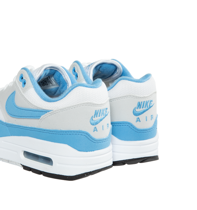 BLUE - NIKE Air Max 1 featuring premium upper, low-cut collar, full-length Polyurethane (PU) midsole, visible Max Air heel unit and solid rubber waffle outsole.