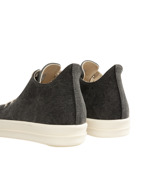 Image 3 of 5 - GREY - Rick Owens Men's DRKSHDW Low Top Sneaks Sneakers featuring canvas trainers with a rounded toe, tonal laces, contrast chunky sole, and contrast toe cap. Main Materials: Canvas textile. Rubber sole. Made in Italy. 
