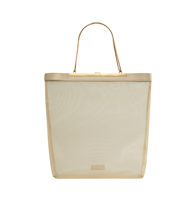 NEUTRAL - KHAITE Augusta Chain Tote featuring mesh topped by a snake chain, engraved clasp closure, and lambskin trim. Signature patch at base. 13.78 in x 3.94 in x 15.75 in. 70% polyamide, 30% lambskin.