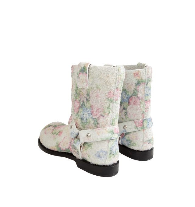 Image 3 of 4 - MULTI - Loewe Biker boot in floral faded effect brushed suede, featuring hardware details and loops on the side for an easy step-in. Crafted with Goodyear construction, leather insole and outsole and a 30mm heel. Made in Italy. 