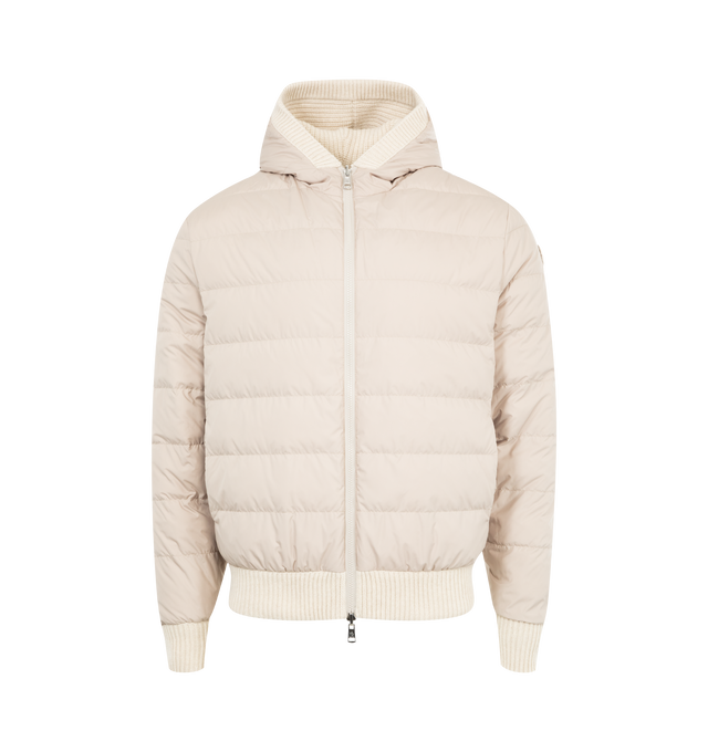 Image 2 of 4 - NEUTRAL - Moncler Reversible Padded Hoodie has an attached hood, a zip front closure, and side pockets. The cardigan reverses to a down-filled side or a wool and cashmere blend side. Lined. 99% wool, 10% cashmere. Made in Moldova.  