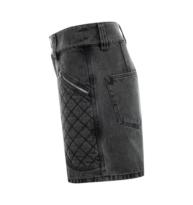 Image 3 of 3 - GREY - ISABEL MARANT Candice Denim Shorts featuring wide-leg, nonstretch denim, zip fly with button closure, front zip pockets and back zip pockets. 100% cotton. 