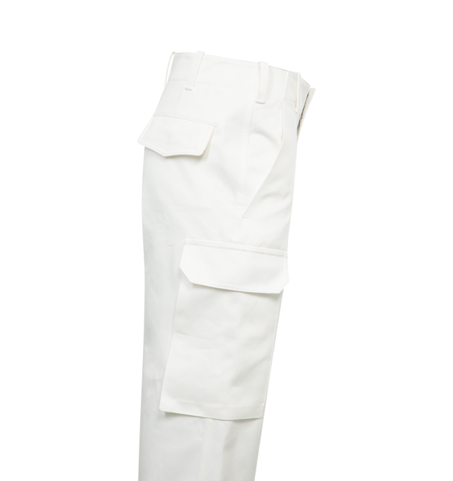 Image 3 of 3 - WHITE - NILI LOTAN Leofred Cargo Pant featuring flat front, mid-rise, relaxed straight leg, cargo pocket details, back pocket flaps and hidden button closure. 98% cotton, 2% elastane. Made in USA. 