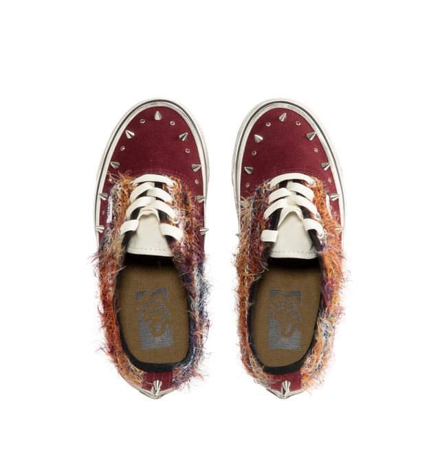 Image 5 of 5 - BROWN - Vans Premium Authentic 44 heritage low-top lace-up sneaker crafted with a suede and canvas upper with frayed, textured mohair, studs and crystal embellishments and greased sidewall. Featuring cotton laces, metal eyelets, upgraded footbed , and Sola Foam ADC (All-Day Comfort) insole for soft and durable cushioning. 