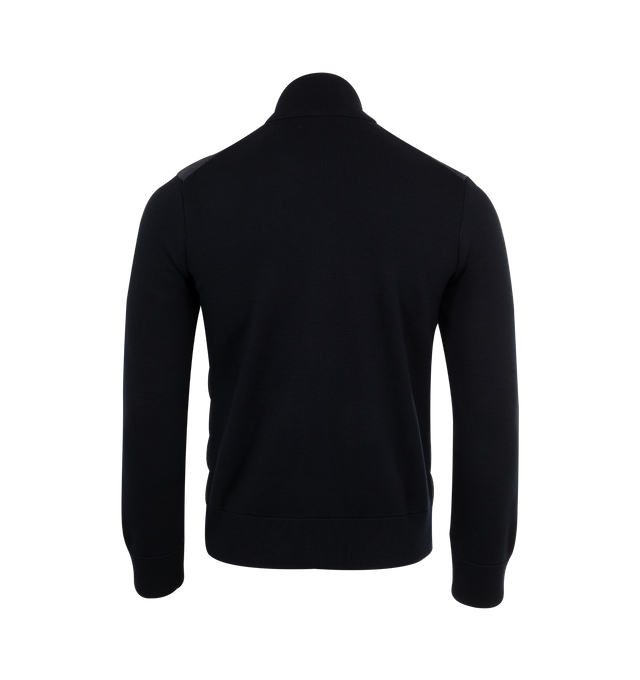 Image 2 of 3 - NAVY - MONCLER Padded Zip-Up Cardigan featuring a wool blend, down-filled nylon lger front, gauge 12, zipper closure, zipped pockets and logo patch. 100% polyamide/nylon. 50% acrylic, 50% virgin wool. Padding: 90% down, 10% feather. 