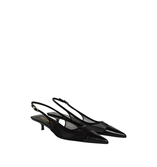 Image 2 of 4 - BLACK - SAINT LAURENT Oxalis Slingback Pumps featuring pointed cap toe, semi sheer and adjustable slingback strap. 30MM. Polyamide, leather. 