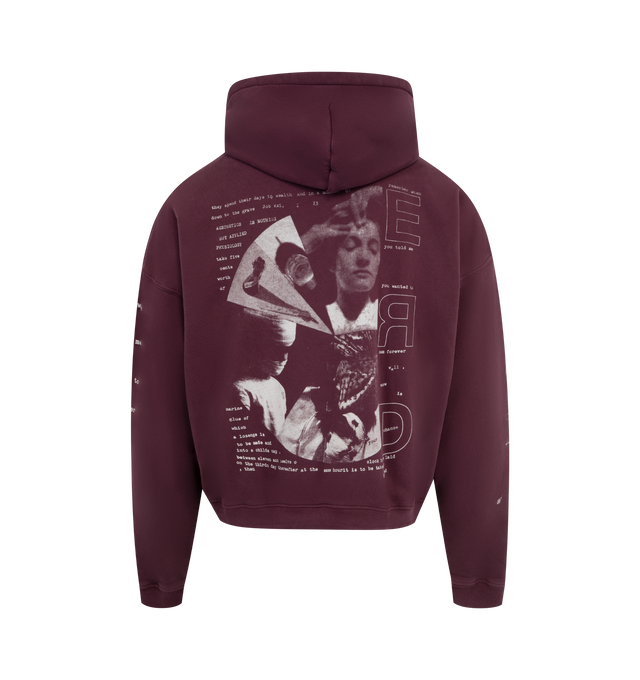 Image 2 of 4 - RED - ENFANTS RICHES DEPRIMES Remember When Hoodie featuring a long-sleeve pullover crafted from heavyweight brushed French terry, a boxy, drop-shoulder fit with a double-layer hood, rib knit cuffs and waistband, and printed artwork at the front, back, and sleeves. 100% cotton.  
