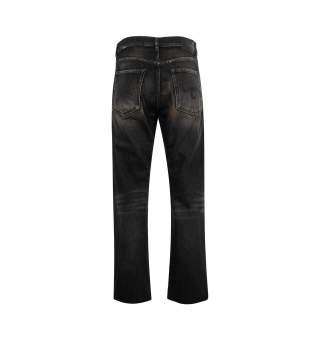 Image 2 of 3 - BLACK - R13 Boyfriend Jean featuring distressing and faded whiskered thighs, relaxed-fit, zip fly with button-tab closure and five-pocket style. 100% cotton. Made in Italy. 