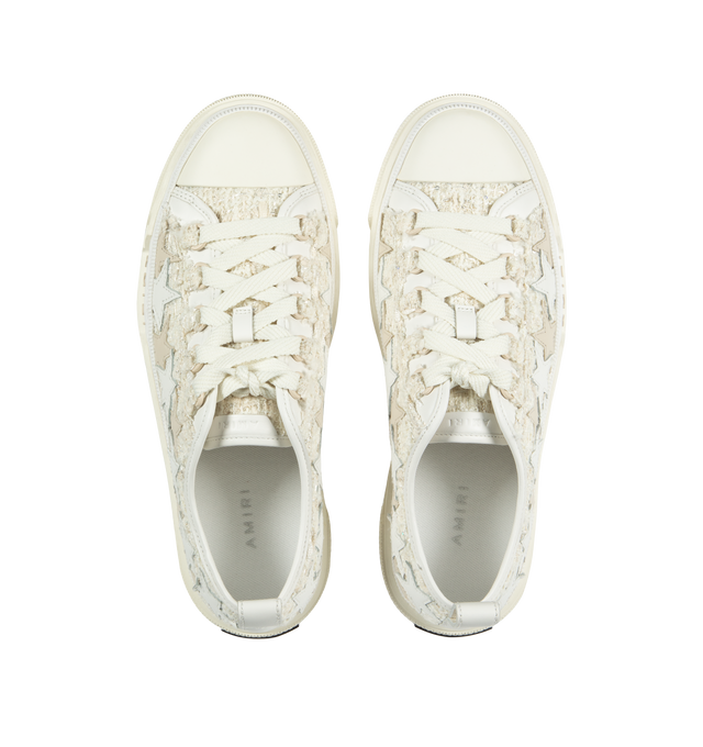 Image 5 of 5 - WHITE - AMIRI Boucle Stars Court Lowtop Sneakers featuring round toe, lace up, logo at the back, logo on the tongue, logo on the side, logo-printed insole. 