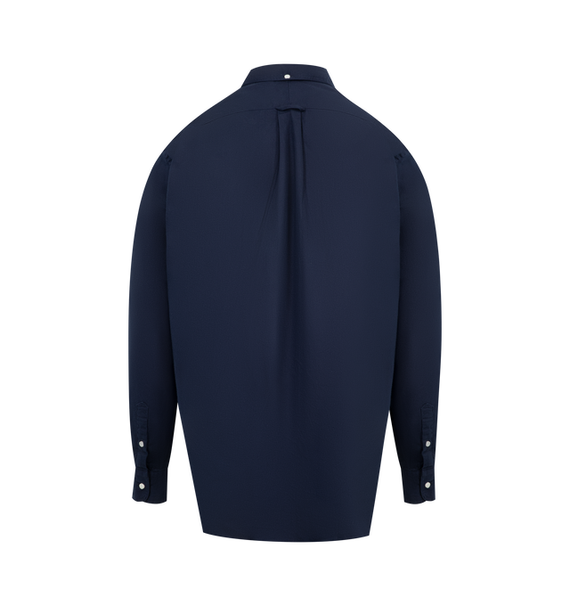 Image 2 of 2 - NAVY - GITMAN BROS Overdye Oxford Shirt featuring barrel cuffs, tacked, V-stitch chest pocket, 4.5" adjustable sleeve gauntlet, split yoke, rear collar button, lined placket, locker loop and rear center box pleat. 100% cotton. Made in USA. 