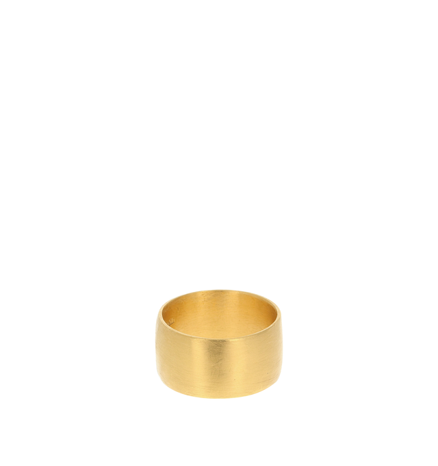 Image 1 of 1 - GOLD - Eli Halili Wide Wedding Band is handcrafted in 22K gold and features a substantial wide-band silhouette that highlights the rich color and organic character of high-karat gold. Designed with Eli Halili's signature artisanal approach, this fine jewelry wedding band offers a timeless, understated design with a distinctive handcrafted finish. Main Material: 22K Gold. Style: Wide Wedding Band. Ring Size: 7. For personal consultation and detailed information about jewelry, please contact ou 