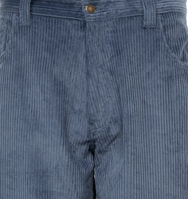 Image 4 of 4 - BLUE - NOAH Wide-Wale Corduroy Jeans featuring 5-pocket style with zip fly, metal shank closure, copper rivets, embroidered patch on back pocket, wide fit and relaxed fit. 100% cotton. Made in Portugal. 