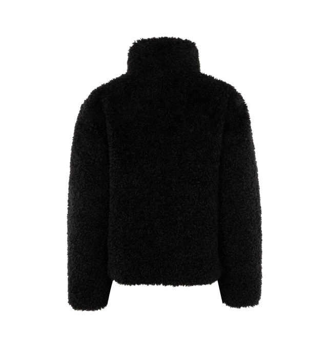 Image 2 of 3 - BLACK - MONCLER Bridoire Faux Shearling Bomber Jacket featuring two-way front-zip closure, stand collar, front welt pockets and lined with down fill. 100% polyester faux shearling. 