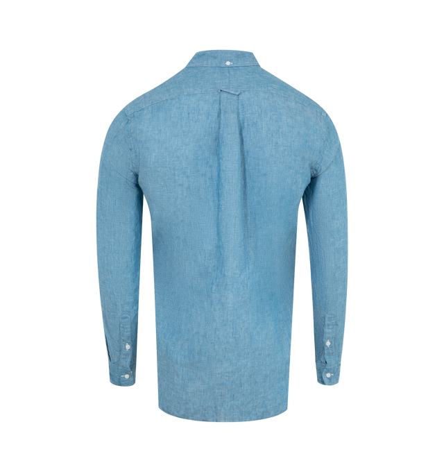 Image 2 of 2 - BLUE - Gitman Bros Button Down Shirt has a button-down collar, a covered front button placket, a locker loop, a chest pocket, a center-back pleat, and adjustable button cuffs. 100% cotton. Made in USA. 