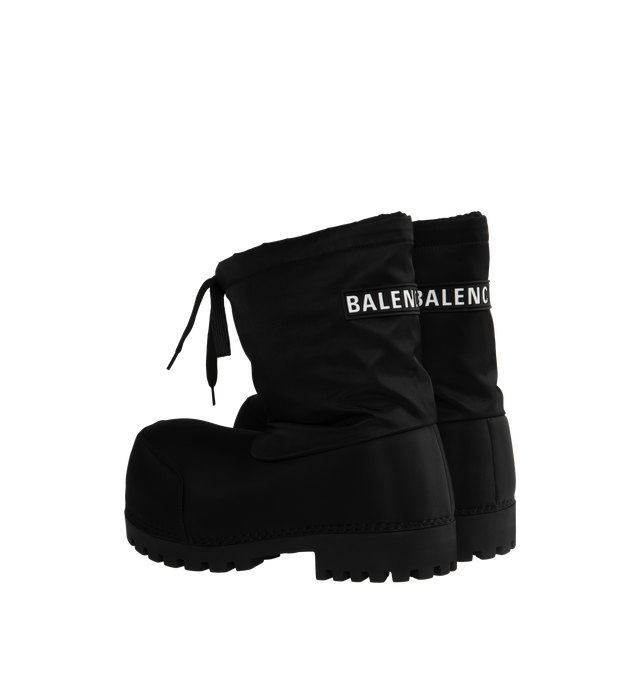 Image 3 of 4 - BLACK - BALENCIAGA Alaska Low Boot featuring nylon, extra round toe, exaggerated proportions, Balenciaga rubber tag at back and drawstring at top. 100% polyamide. Made in Italy. 