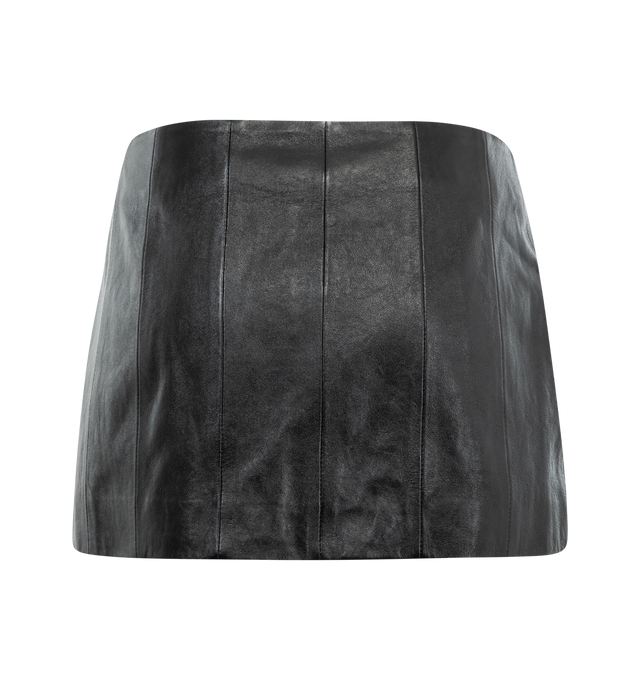 Image 2 of 2 - BLACK - KHAITE Meelar Skirt in Black Leather featuring a paneled miniskirt in luminous leather lined in silky cupro twill. Finished with concealed zipper closure at side. 100% lambskin. 