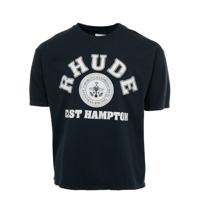 BLACK - RHUDE Hampton Catamaran Tee featuring lightweight jersey fabric, crew neck, short sleeves and graphic logo print on front. 100% cotton. Made in USA.