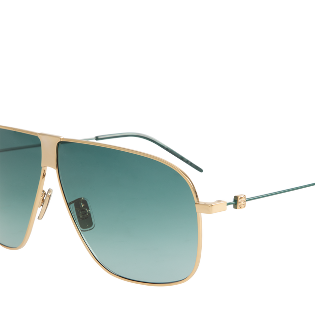 Image 3 of 3 - GOLD - GIVENCHY GV One Metal Square Sunglasses featuring a logo signature engraved on temples, solid-colored lenses, adjustable nose pads, thin arms and curved, capped temple tips. Metal/nylon. 100% UVA/UVB protection. Made in Italy. 