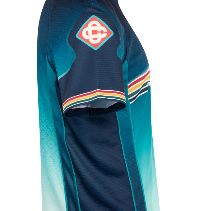 Image 3 of 3 - BLUE - Casablanca Ombre Printed Football Shirt has a crew neck, short sleeves, and appliques. 100% polyester. Made in Portugal.  