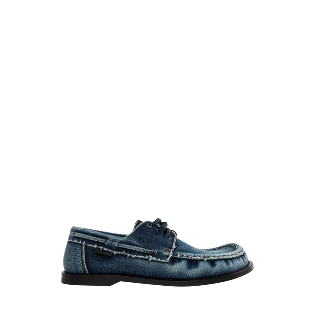 Image 1 of 4 - BLUE - LOEWE Campo boat shoe featuring the LOEWE signature round toe shape and a hand-sewn construction with a supple leather lining, flexible sole, squared leather lace closure and LOEWE embossed tag placed at the side. 20mm heel. 