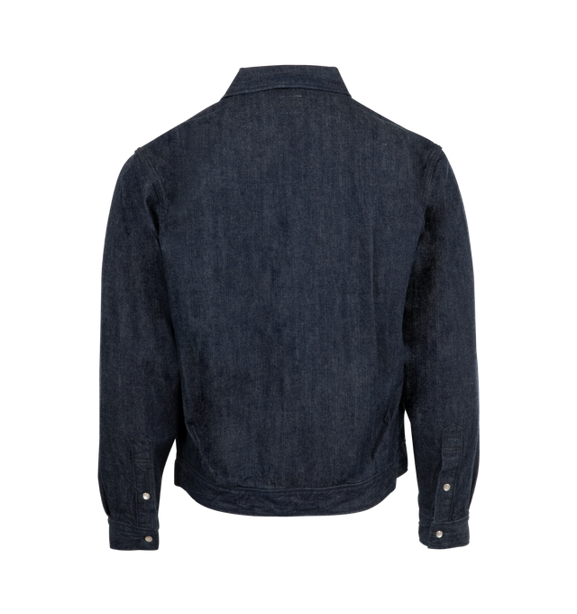 Image 2 of 2 - BLUE - FULLCOUNT Hollywood Dude Denim Jacket featuring 11oz 19th A.M.Co. Blue Denim, a western detailed short length jacket with a 50's taste, pearl button closure, flap pockets on chest, long sleeves and collar. 100% cotton.  