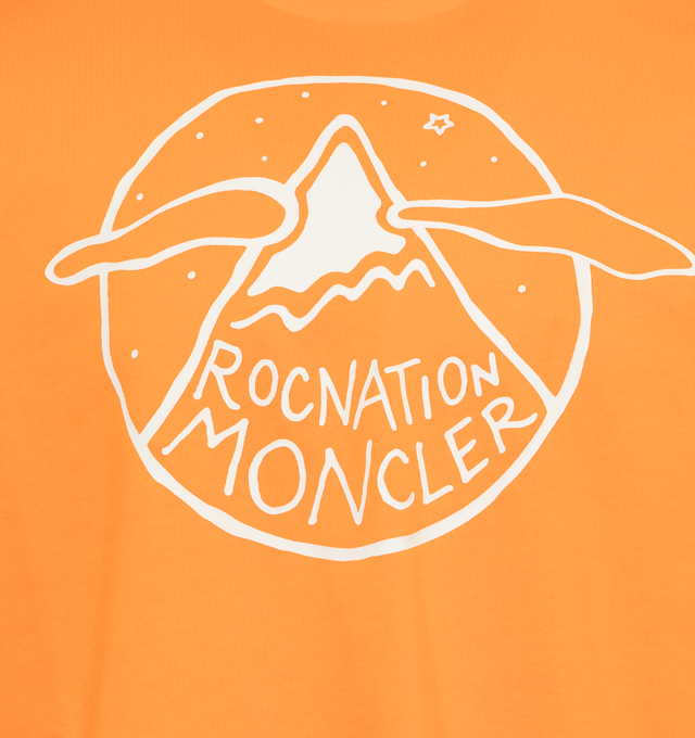 Image 2 of 2 - ORANGE - MONCLER GENIUS MONCLER X ROC NATION BY JAY-Z T-SHIRT is a short sleeve shirt that features the label of both brands on the center chest. Fits true to size. 100% cotton. 