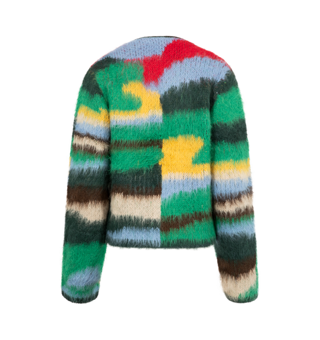 Image 2 of 2 - MULTI - THE ELDER STATESMAN Topo Jacquard Cardigan featuring relaxed cardigan in suri alpaca and merino wool with a with a jacquard landscape motif and button closure. 74% Suri alpaca, 22% merino wool, 4% polyamide. Made in Peru. 