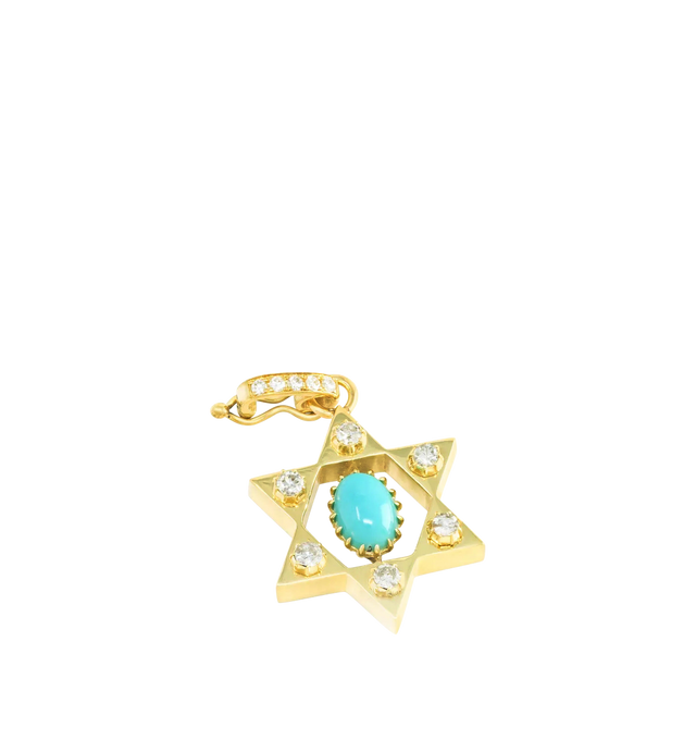 Image 2 of 2 - GOLD - JENNA BLAKE Star of David Charm featuring 18K yellow gold, diamond and turquoise. 12mm x 9mm. Hirshleifers offers a range of initial pieces from this collection in-store. For personal consultation and detailed information about jewelry, please contact our dedicated stylist team at personalshopping@hirshleifers.com. 